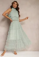 Spódnice - Miętowa Spódnica Tiulowa z Gumką w Talii Ozdobiona Falbanami Missalisha - Renee - miniaturka - grafika 1