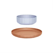 Miseczki i talerzyki dla dzieci - PULLO ZESTAW TALERZ I MISKA KARMELOWY / JASNONIEBIESKI - miniaturka - grafika 1