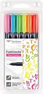 Kredki, ołówki, pastele i pisaki - Flamastry Fudenosuke do kaligrafii, neon mix, 6 sztuk - miniaturka - grafika 1
