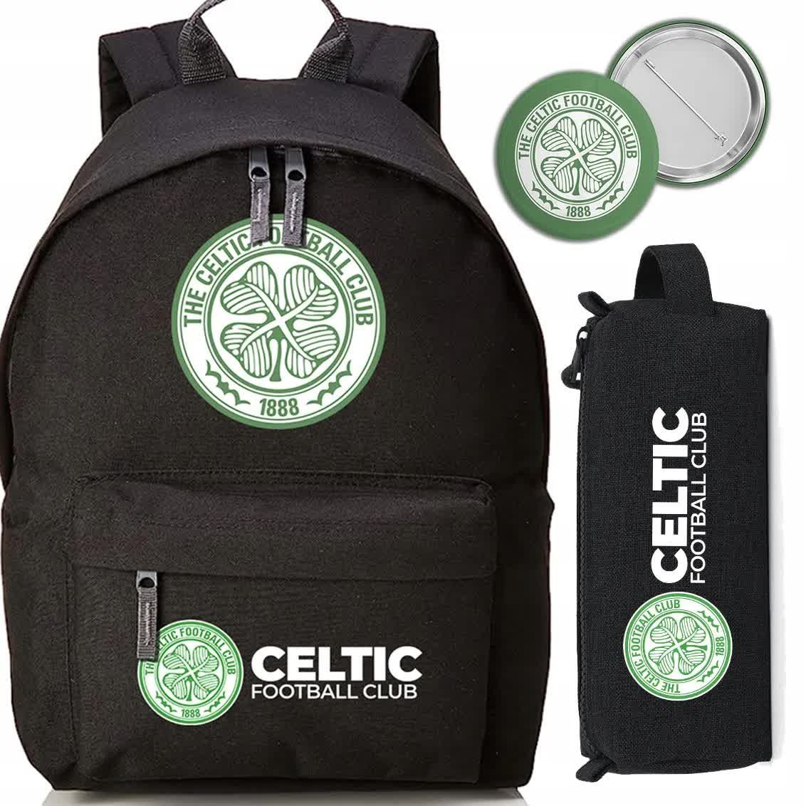 Zestaw do Szkoły Czarny Plecak + Piórnik + Pin CELTIC FC Piłka Klub