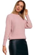 Swetry damskie - Klasyczny Luźny Sweter w Prążek - Różowy - miniaturka - grafika 1