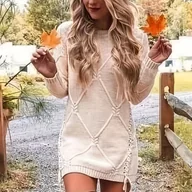 Swetry damskie - TEMU Sweter damski w kolorze beżowym - Elegancki sweter na jesień/zimę, nieprzezroczysty z długim rękawem, łatwy w pielęgnacji, modny i wygodny do - miniaturka - grafika 1