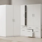 Szafy - Szafa narożna 5-drzwiowa z 6 szufladami - szer. 254 cm - Biały - BELOMY - miniaturka - grafika 1