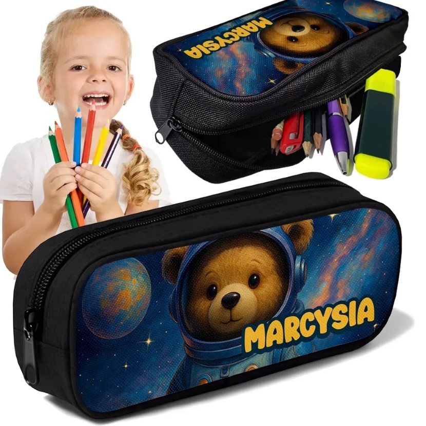 Piórnik TUBA z imieniem Miś Astronauta Kosmos Personalizowany Prezent Szkoł
