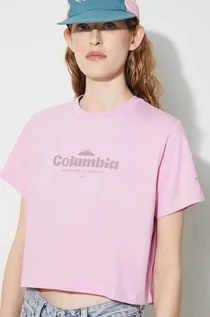 Koszulki sportowe damskie - Columbia t-shirt bawełniany kolor różowy - grafika 1