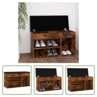 Szafki na buty - The Living Store Ławka na buty z poduszką dąb wędzony 80x30x47 cm materiał drewnopochodny - miniaturka - grafika 1