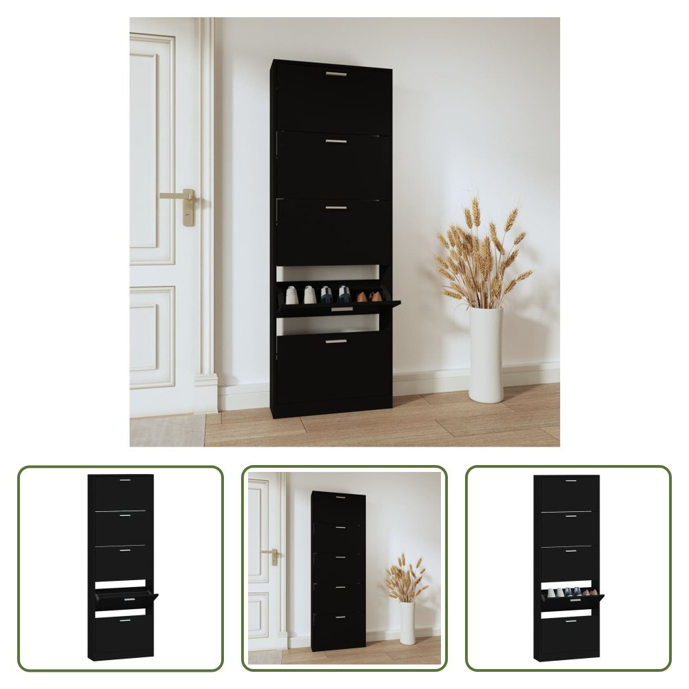 The Living Store Szafka na buty czarna 59x17x169 cm Materiał drewnopochodny