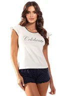 Piżamy damskie - Nocna piżama Vivisence 2028 ecru/granat - miniaturka - grafika 1