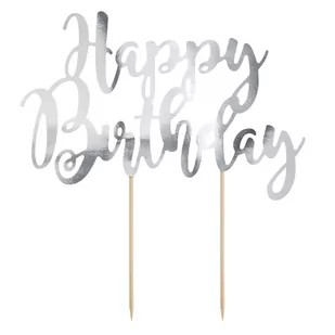 PartyDeco Dekoracja na tort "Happy Birthday", srebrna, 22,5 cm KPT11-018M - Urodziny dla dorosłych - miniaturka - grafika 1