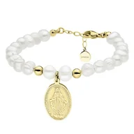 Bransoletki - Bransoletka perły pozłacany medalik z Matką Boską stal szlachetna - Manoki - miniaturka - grafika 1