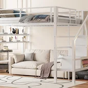 Łóżka dla dzieci i młodzieży - Łóżko antresola 140x200 cm z metalu - z półką i drabinką do przechowywania - Biały - miniaturka - grafika 1