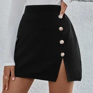Spódnice - TEMU Spﾃｳdnica damska z wysokim stanem, przeszyta, z guzikami, casualowa, z poliestru, jednokolorowa, rozciﾄ�gliwa, na wiosnﾄ�//jesieﾅ� - miniaturka - grafika 1