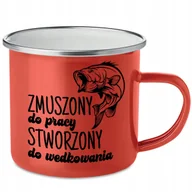 Kubki - KUBEK STALOWY Emaliowany CZERWONY 250ml Zmuszony do Pracy Wędkowanie Wzory - miniaturka - grafika 1