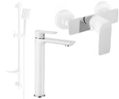 Zestawy baterii łazienkowych - Mexen Alfa DF62 zestaw prysznicowy, biały/chrom - 745714DF62-02 - miniaturka - grafika 1