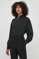 Koszule damskie - Calvin Klein koszula damska kolor czarny relaxed z kołnierzykiem klasycznym - miniaturka - grafika 1