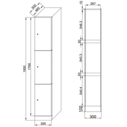 Szafka ubraniowa ze schowkami, 3 schowki, 1850 x 300 x 500 mm, zamek elektroniczny na kod, drzwi ciemnoszare