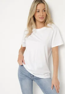 Biały Gładki T-shirt z Bawełny o Klasycznym Kroju Natime - Koszulki i topy damskie - miniaturka - grafika 1