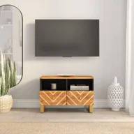 Szafki RTV - vidaXL Szafka pod TV brązowo-czarna 70x33,5x46 cm lite drewno mango - miniaturka - grafika 1