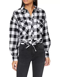 Koszule damskie - Urban Classics Damska koszula z krótkim rękawem typu oversized Check, czarny/biały, S - grafika 1