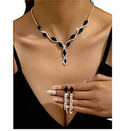 Zestawy biżuterii dla kobiet - Zestaw Biżuterii Komplet Naszyjnik Kolczyki Srebrny Ślubny Cyrkonie Czarny - miniaturka - grafika 1