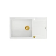 Zlewozmywaki - QUADRON Zlewozmywak EVAN 136 XL biały, elementy złote, k.pneum. HCQE58650U1_PVDG1_P2O0 - miniaturka - grafika 1
