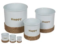 Donice - Zestaw doniczek z dekoracją jutową OUT OF THE BLUE Happy, 3 szt. - miniaturka - grafika 1