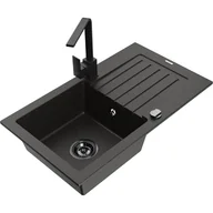 Zlewozmywaki z baterią - Mexen Pablo zlewozmywak granitowy 1-komorowy z ociekaczem i baterią kuchenną Rita, czarny/złoty metalik - miniaturka - grafika 1