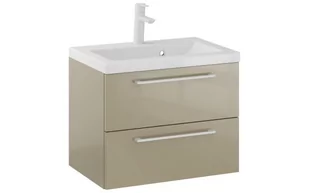 Szafka Wisząca Z Umywalką RON 60 cm - Cappuccino Wysoki Połysk - Uchwyty Białe Matowe - Szafki łazienkowe - miniaturka - grafika 1