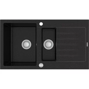 Mexen Matias zlewozmywak granitowy 1,5-komorowy z krótkim ociekaczem 900 x 505 mm, czarny/srebrny metalik - 6502901505-73 - Zlewozmywaki - miniaturka - grafika 1