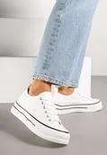 Trampki damskie - Białe Casualowe Trampki na Niskiej Platformie Natirinne - Renee - miniaturka - grafika 1