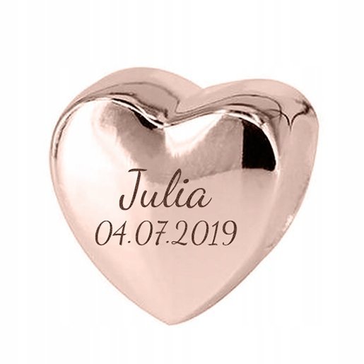 Charms Pozłacany Serce z Imieniem Grawerem Imię z data SREBRO 925 + GRAWER