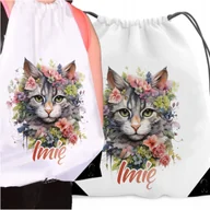 Plecaki szkolne i tornistry - WOREK PLECAK DO SZKOŁY SŁODKIE KOTY KOTKI CAT KWIATKI PREZENT DLA DZIECKA - miniaturka - grafika 1