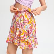 Spódnice - Sinsay - Spódnica mini z wiązaniem - Pomarańczowy - miniaturka - grafika 1