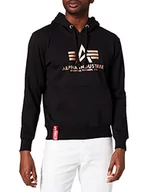 Bluzy męskie - ALPHA INDUSTRIES Męska bluza z kapturem Basic Hoody Foil Print, black/gold, S - miniaturka - grafika 1