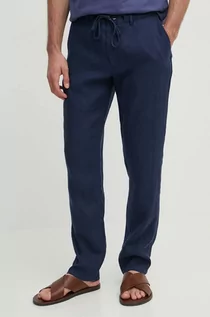 Spodnie męskie - Gant spodnie lniane kolor granatowy w fasonie chinos - grafika 1