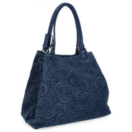 Torebki damskie - Włoska Torebka Skórzana Shopper Bag w Modne Wzory 5566-S Niebieska - miniaturka - grafika 1