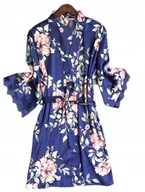 Bielizna nocna - Satynowy szlafrok damski w kwiaty satyna podomka - S - miniaturka - grafika 1