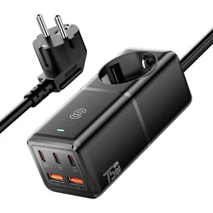 Ładowarak sieciowa, Essager, ECTAC-BRB01-Z, GaN, 3xUSB-C, 2xUSB-A, Gniazdko AC, 75W (czarna) - Ładowarki do telefonów Ładowarak sieciowa, Essager, ECTAC-BRB01-Z, GaN, 3xUSB-C, 2xUSB-A, Gniazdko AC, 75W (czarna) - Ładowarki do telefonów - miniaturka - grafika 1