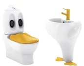 Kompakty WC - Kompakt Ducky z żółtą deską soft-close, bateria zółta, umywalka, Creative - miniaturka - grafika 1