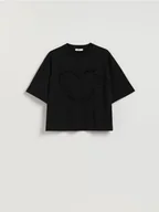 Koszulki i topy damskie - Reserved - T-shirt z aplikacją serce - czarny - miniaturka - grafika 1
