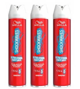 Wella Shockwaves, trójpak lakieru do włosów Ultra Strong Power Hold, 3x250ml - Kosmetyki do stylizacji włosów - miniaturka - grafika 1