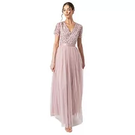 Sukienki - Maya Deluxe Maxi Dress For Women Ladies Bridesmaid V-Neck Plus Size Ball Gown Short Sleeves Long Elegant Empire Waist Sukienka dla druhny dla kobiet, Taupe Blush, 42 - miniaturka - grafika 1