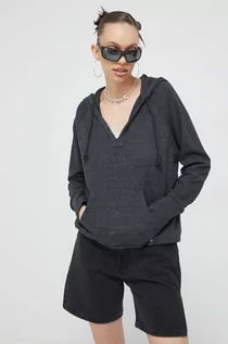 Bluzy damskie - Roxy bluza damska kolor szary z kapturem gładka - grafika 1