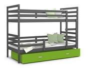 Łóżka dla dzieci i młodzieży - Łóżko piętrowe 200x90 szare zielone JACEK 3-osobowe - miniaturka - grafika 1