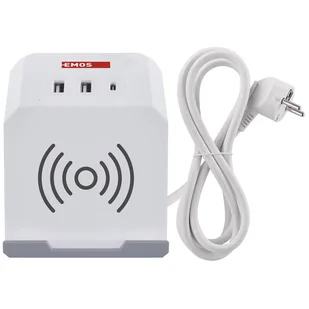 Przedłużacz EMOS kostka, 2x zásuvka, 2×USB-A + 1×USB-C+ bezdrátové nabíjení, 2m - Przedłużacze i rozgałęźniki - miniaturka - grafika 1