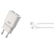 Ładowarki do telefonów - XO Ładowarka sieciowa L92C 2x USB 2,4A biała + kabel Lightning - miniaturka - grafika 1