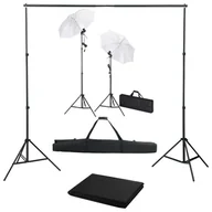 Lampy studyjne - vidaXL Lampa studyjna Fotograficzny zestaw studyjny z tłem lampami i parasolkami 3055088 - miniaturka - grafika 1