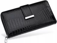 Portfele - Czarny PORTFEL DAMSKI Lakierowana SKÓRA KROKODYL - miniaturka - grafika 1