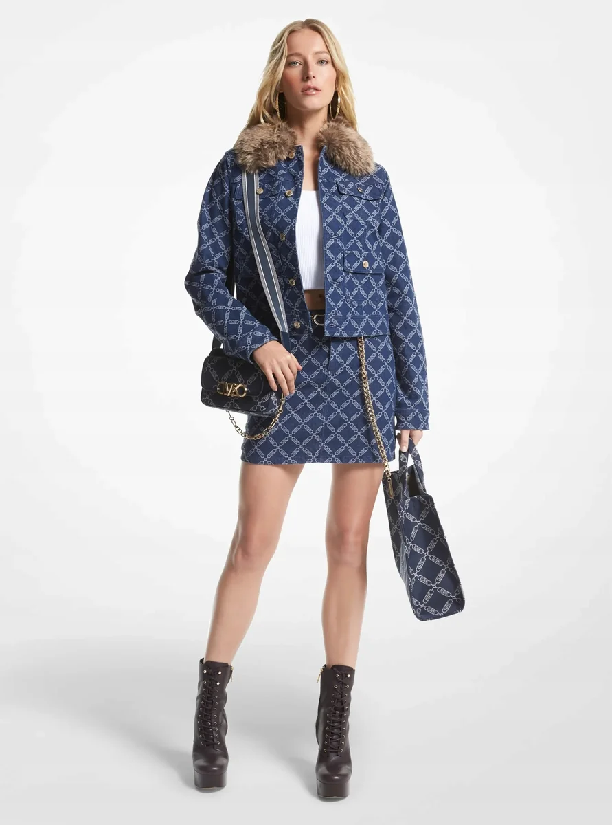 MICHAEL KORS KURTKA DAMSKA JEANSOWA NA GUZIKI Z BAWEŁNĄ NIEBIESKA 32 QAA*