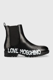Love Moschino sztyblety skórzane damskie kolor czarny na płaskim obcasie - Botki damskie - miniaturka - grafika 1